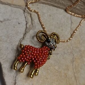 Betsey Johnson Ram Sheep pendant necklace brooch